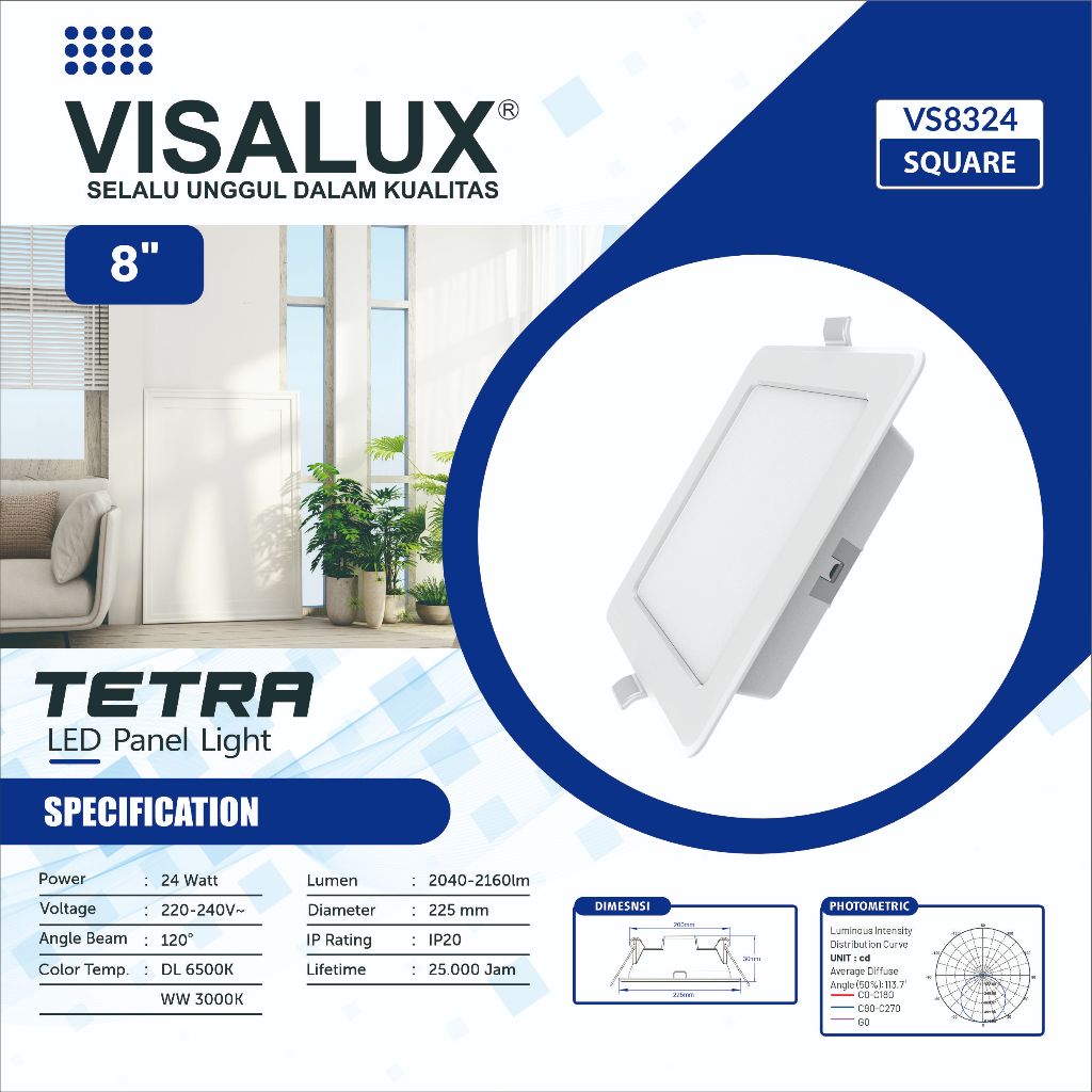 Lampu Downlight Led Panel Inbow VISALUX TETRA 8"