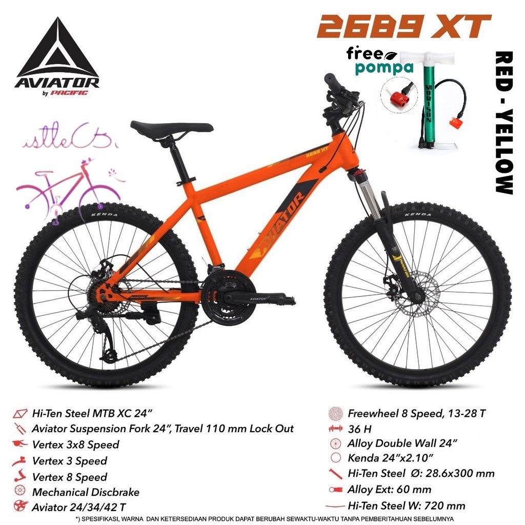 Sepeda Gunung MTB Aviator AT2689XT 24Inch Hi-Ten Steel