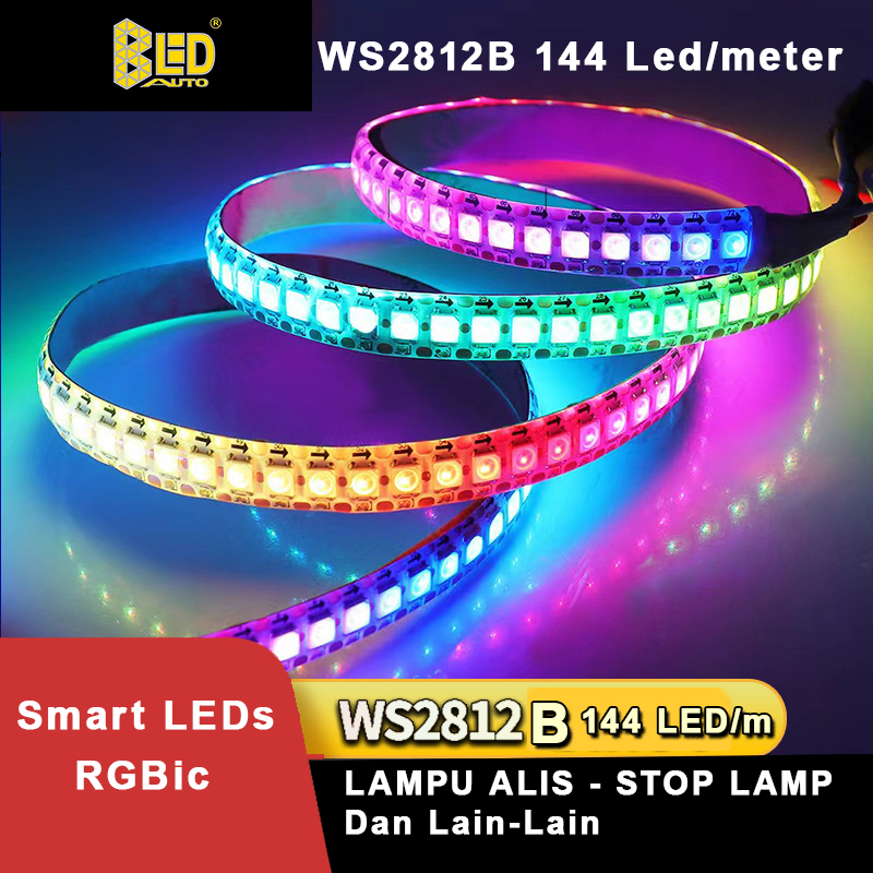 Bledauto [Eceran] Lampu LED Strip WS2812B RGBic Smart Led Lampu Alis DRL StopLamp Lampu Rem Motor Mo