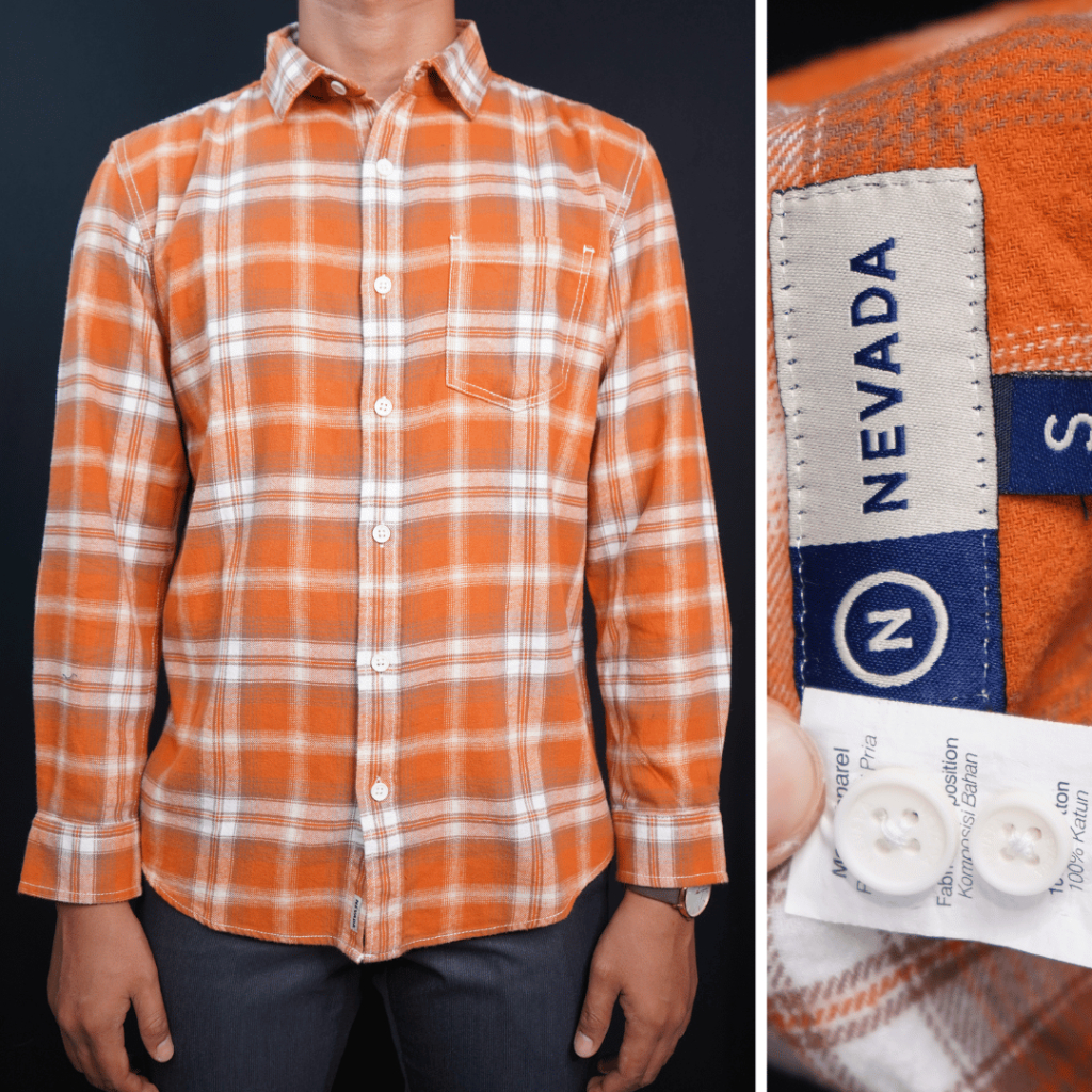 NEVADA Kemeja Pria Lengan Panjang Kasual Reguler Oranye/Orange Motif Kotak | Kemeja Kesual | Kemeja 