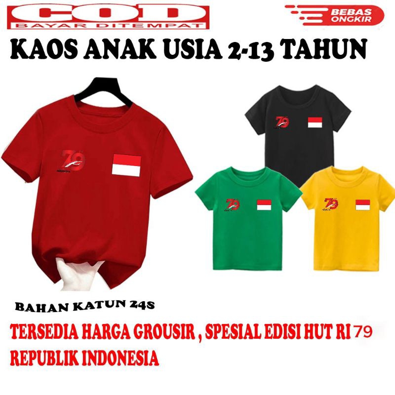 Kaos Oblong  Anak -Anak Model Terbaru / Baju Kaos anak 17 Agustus 1945 Hut Ri 79th republik Indonesia / atasan kaos murah kekinian