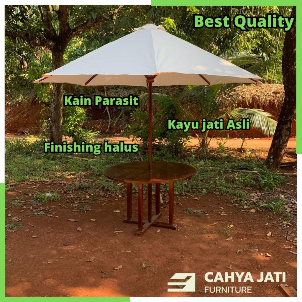 Meja payung set Cafe Taman Outdoor Bahan asli kayu jati tanpa kursi Lipat