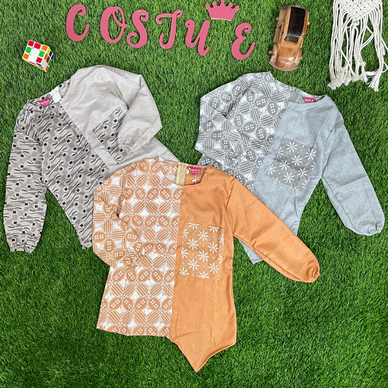 Batik Costume Blus Batik Anak Perempuan Nirwana Coksu Abu Cream Atasan Anak Perempuan Blus Batik Nir