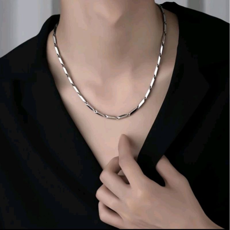 PROMO/KALUNG TEBARU/KALUNG TITANIUM SILVER GOLD RANTAI PADI KECIL PRIA DAN WANITA