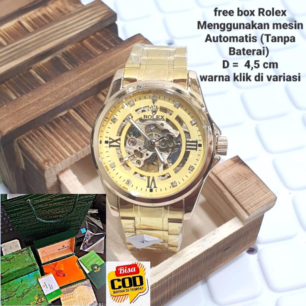 JAM TANGAN ROLEX GOLD - JAM TANGAN AUTOMATIC ROLEX PRIA TRANSPARAN Full Set Box Rolex Original