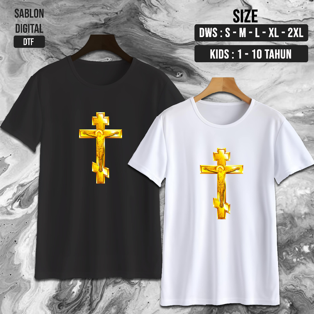 NW0350 Kaos YESUS SALIB EMAS / TSHIRT ROHANI / kaos ROHANI YESUS SALIB / Baju Kaos Oblong / Baju Ana