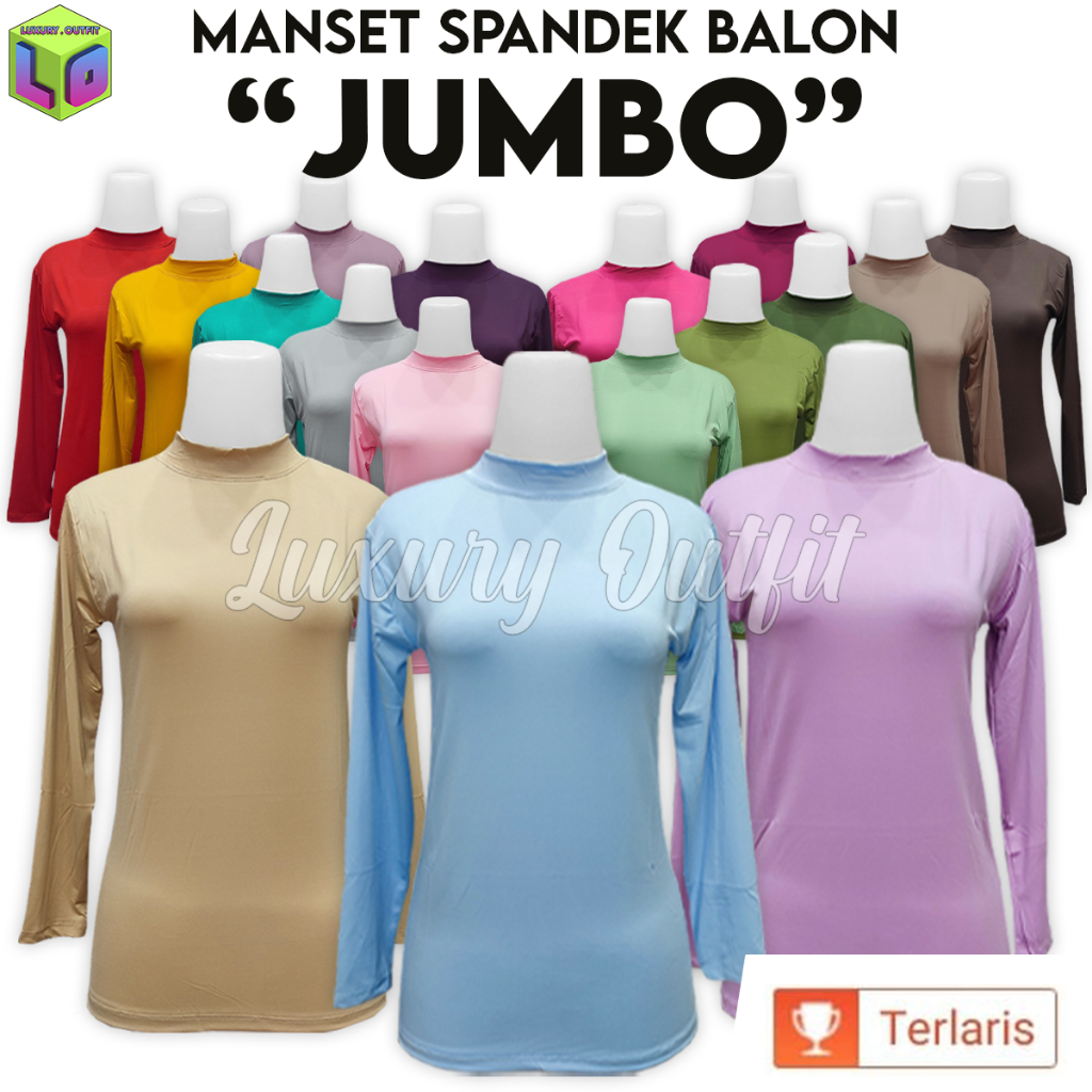 Manset Kebaya Jumbo Lengan Panjang Wanita Polos Bahan Spandek Balon Dalaman Baju Perempuan Hitam Put