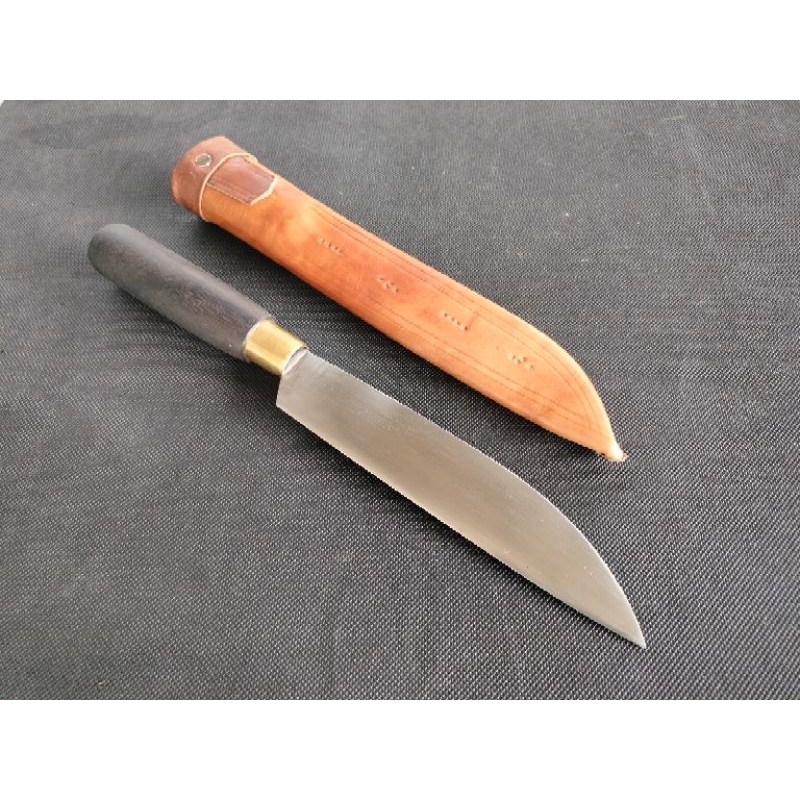 Pisau Herder Cap Garpu Lokal 7" Inch Bahan Per Jeep Willys Gen 2 + Sarung Kulit