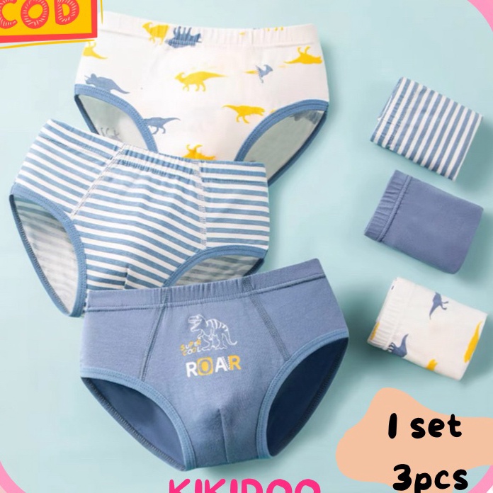 Harga Heboh Kikidoo 3 PCS Celana dalam brief anak katun sempak pria COLL DINO BAL49