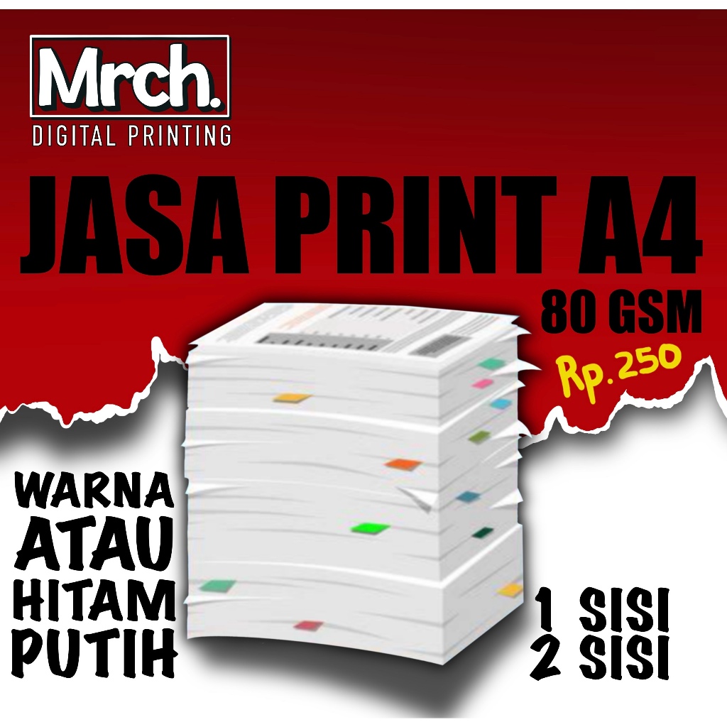 

Jasa print A4 80 Gsm Warna atau Hitam Putih Murah & Cepat