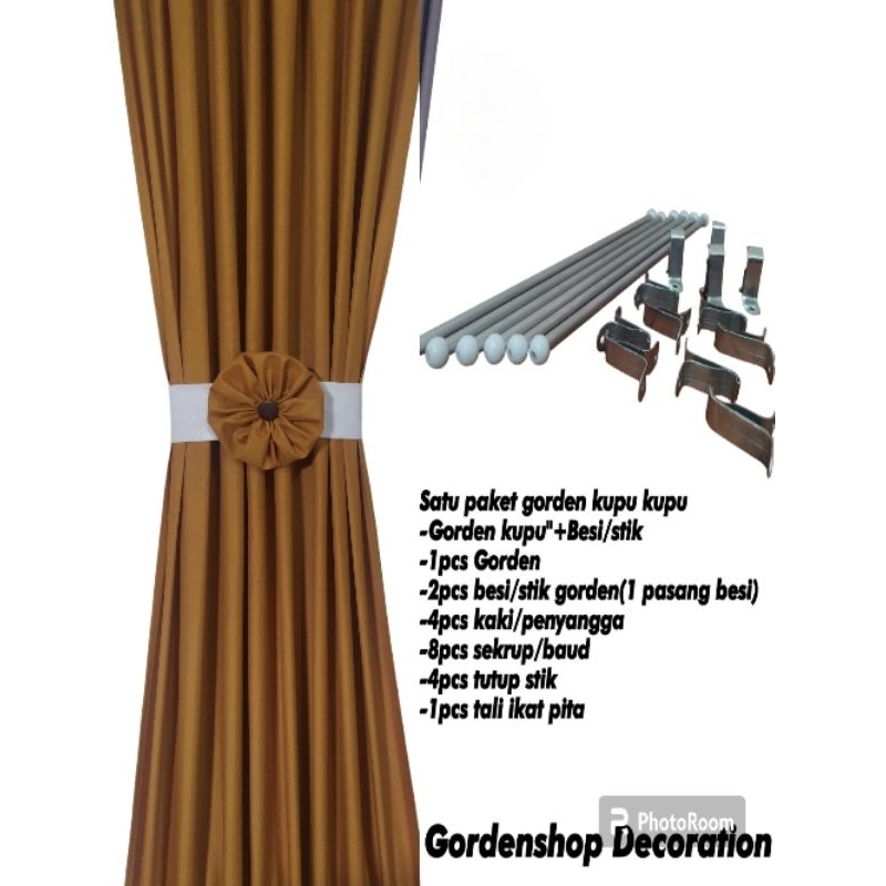 Gorden kaca jendela minimalis katun embos polos kumplit stik/besi