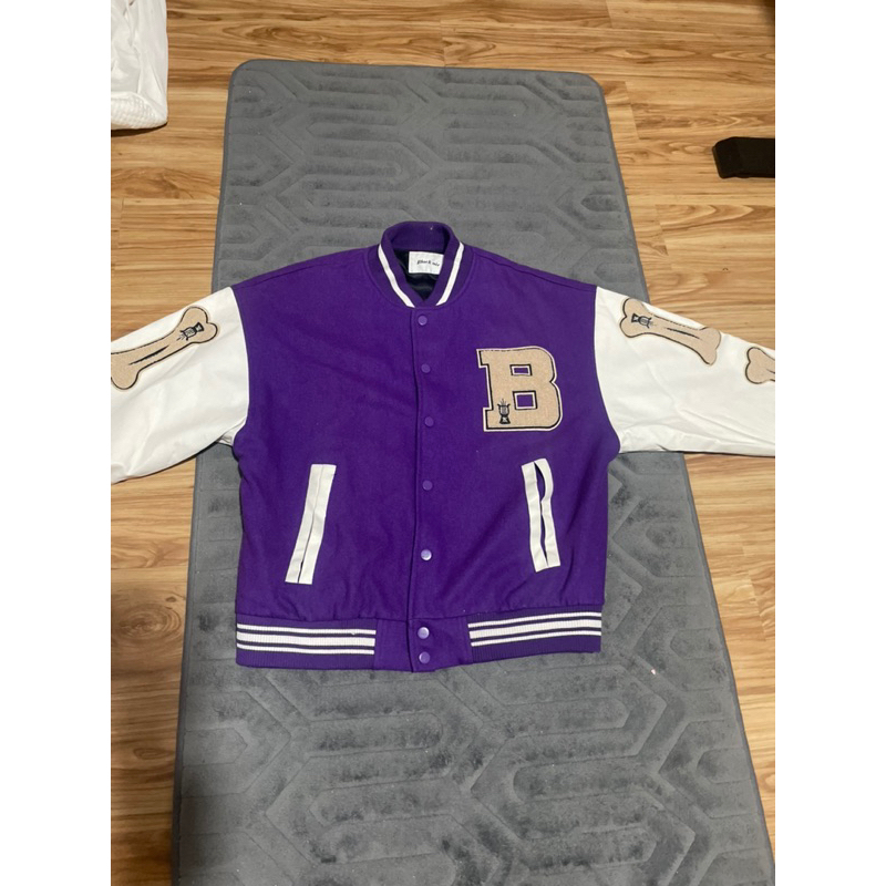 Rare Bone Embroidered Purple Wool Varsity Jacket