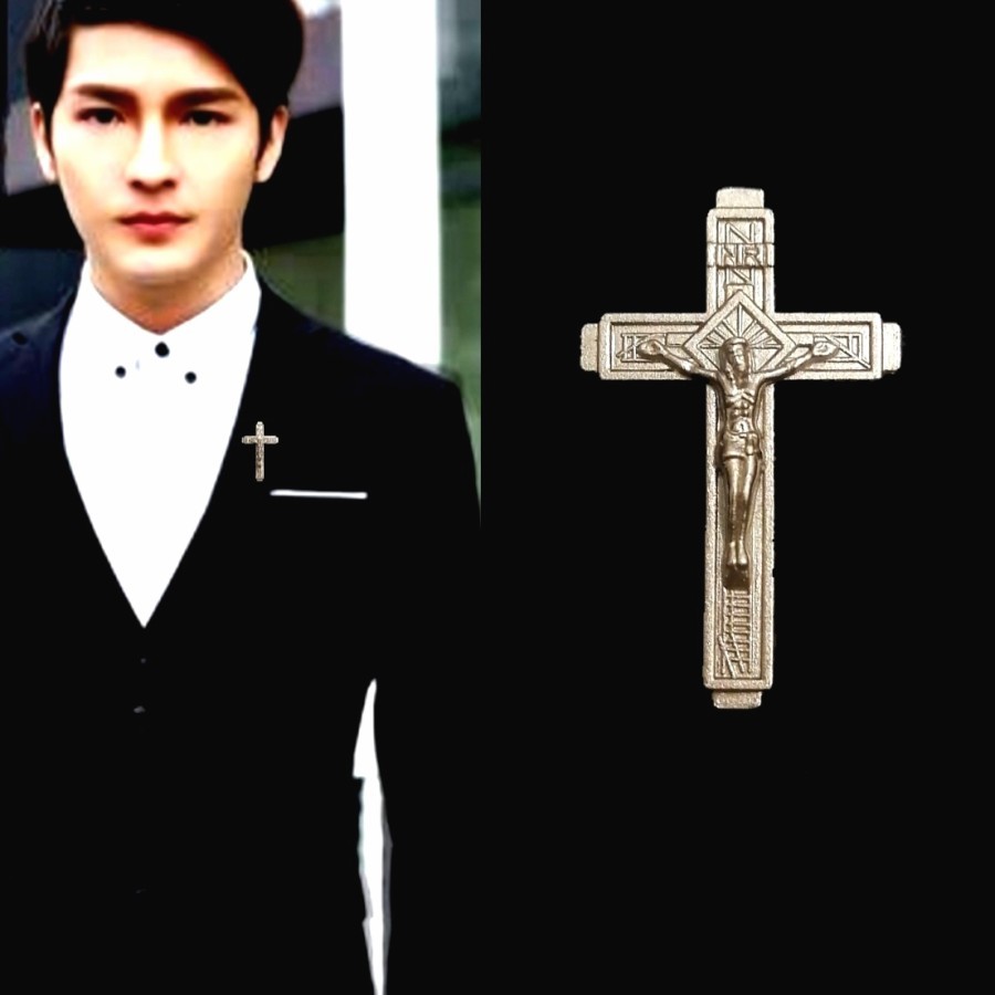 Metal Rose Gold Cross Pin Bros Jas Salib Kameja Tuxedo Mens Pria