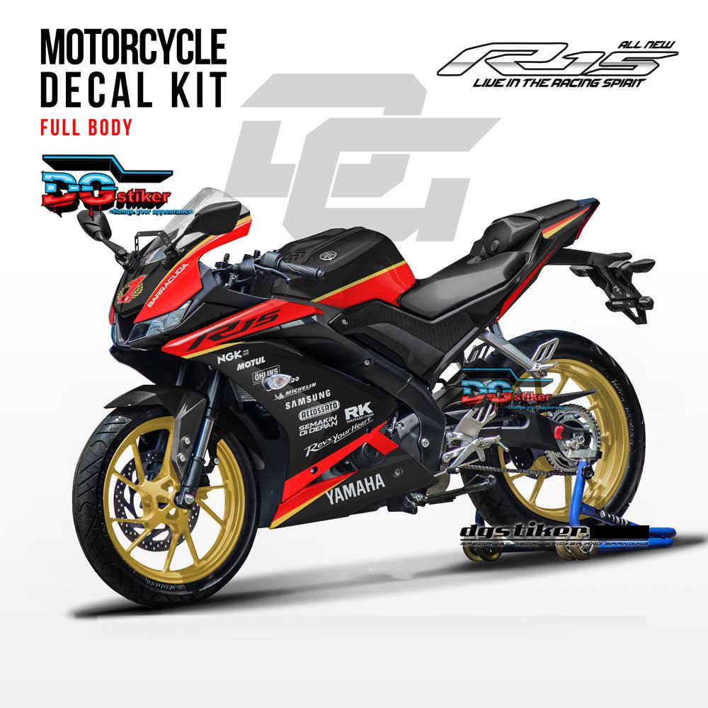 Decal Striping Full Body R15 V3 Hitam Gold Simpel DG Stiker