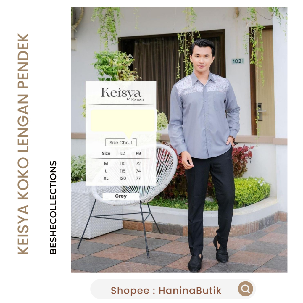(𝗦𝗜𝗔𝗣 𝗞𝗜𝗥𝗜𝗠) KEMEJA KEISYA KOKO WARNA GREY LENGAN PENDEK SIZE XL by BBCCOLLECTIONS | BBC | BESHECOLL