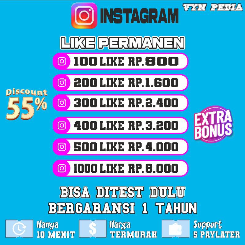 Like Instagram Permanen Real Aktif Proses Cepat Bisa DiTest Dulu