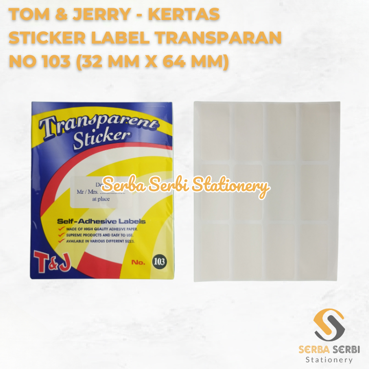 

(1 PAK ISI 10 LEMBAR) TOM & JERRY - KERTAS STICKER / STIKER LABEL HARGA / NAMA / UNDANGAN TRANSPARAN NO 103 (32 MM X 64 MM)