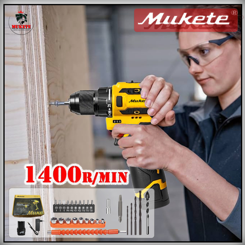 【Mukete】18V bor listrik mini bor impact baterai mesin bor baterai Bor Baterai mall inline badge mesin bor baterai bor  2baterai bor cas 1 set lengkap murah mesin bor tangan bor listrik include Tool Kits 24 Pcs 10mm bor baterai cas komplit