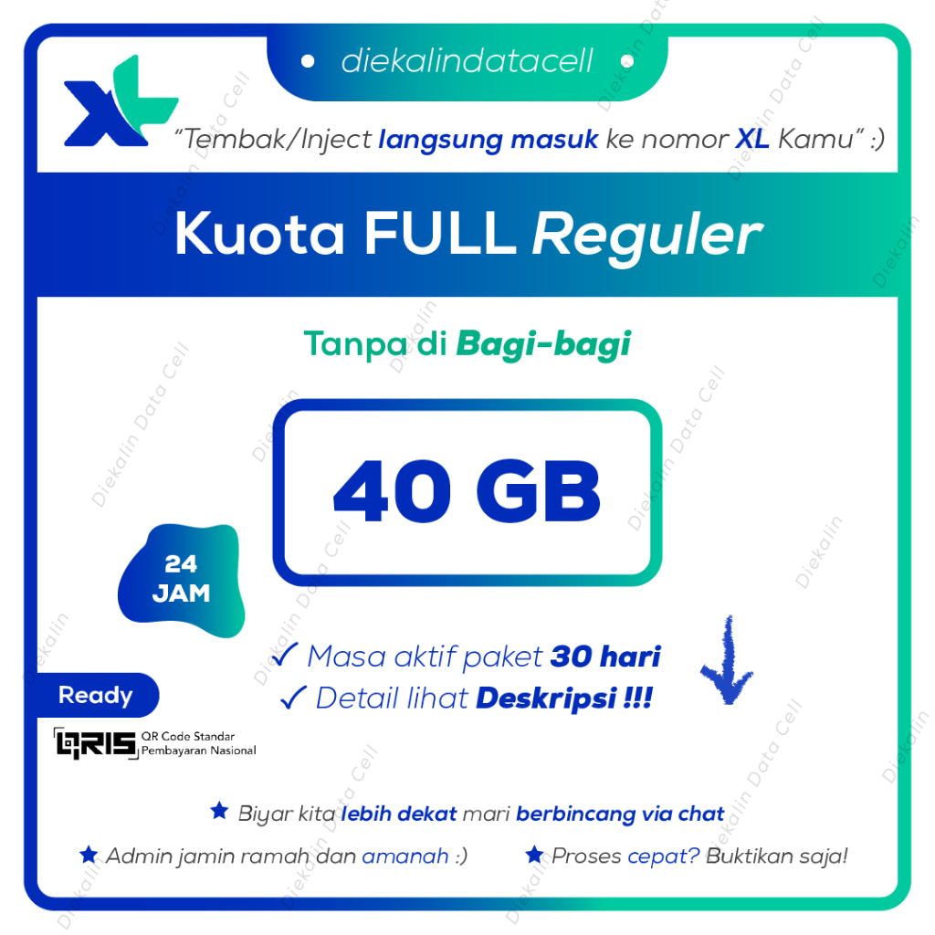 Paket Data XL Kuota Reguler Full 40 GB TEMBAK/INJECT XL Axiata Kuota Internet Combo Flex Akrab - Murah Ramah Amanah