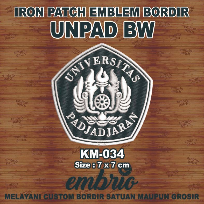 KM-034 Emblem bordir logo UNPAD patches Universitas Padjadjaran Pajajaran - BW Black White - 7cm - E