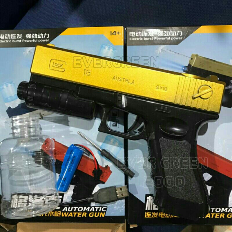 Mainan Pistol Air Elektrik (Auto Water Gun G18 + Lampu Infrared) G-Lok Tembakan Semprotan Air Otomat