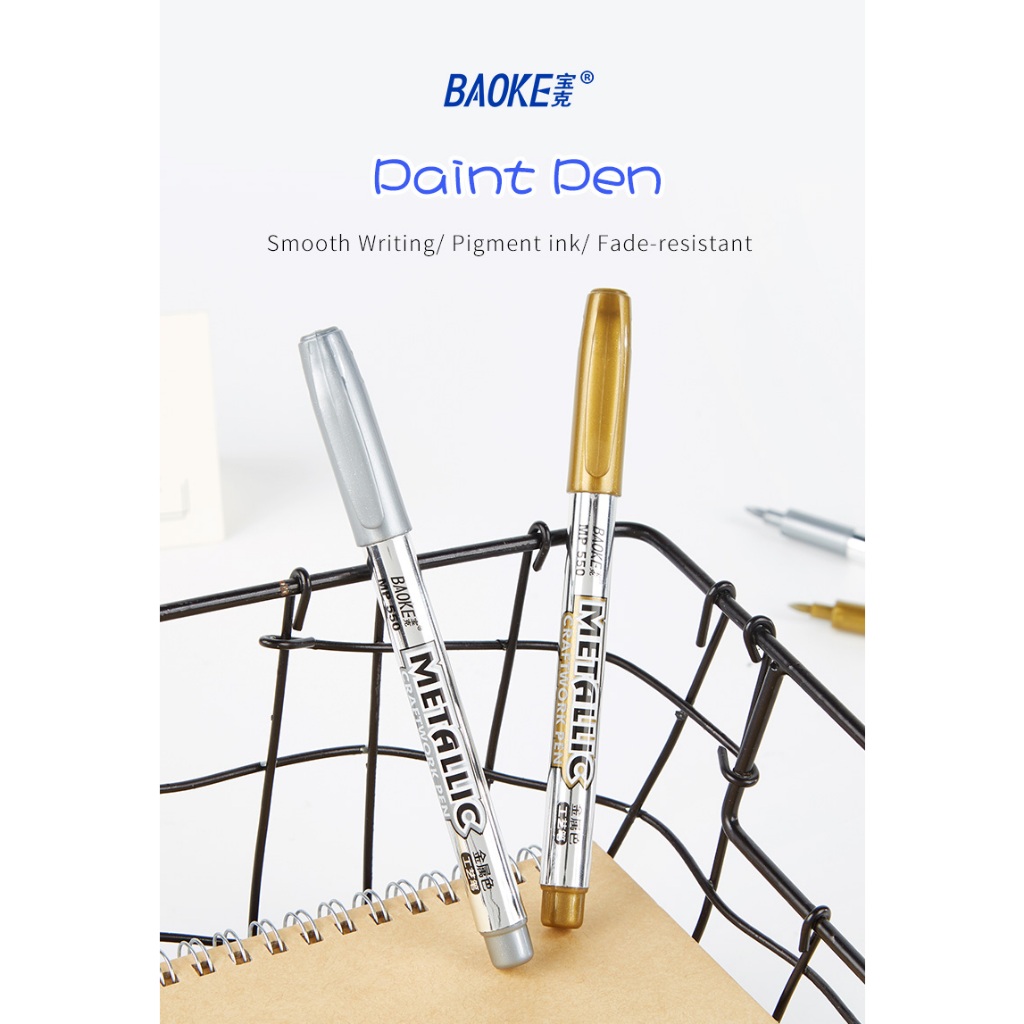 

ATM.Medan BAOKE Art Paint Pen Gold/Silver 1.5mm Metallic Pen Marker MP550