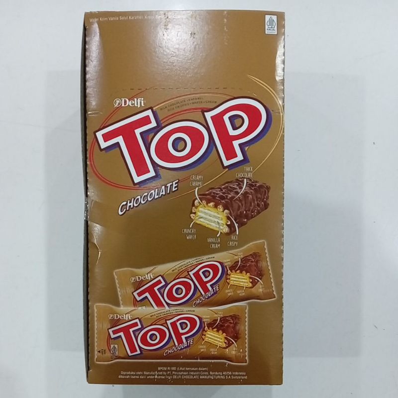 

Delfi Top Wafer Krim Vanila Salut Karamel Krispi Beras dan Cokelat 9 g @24 pcs / 216 gram BOX