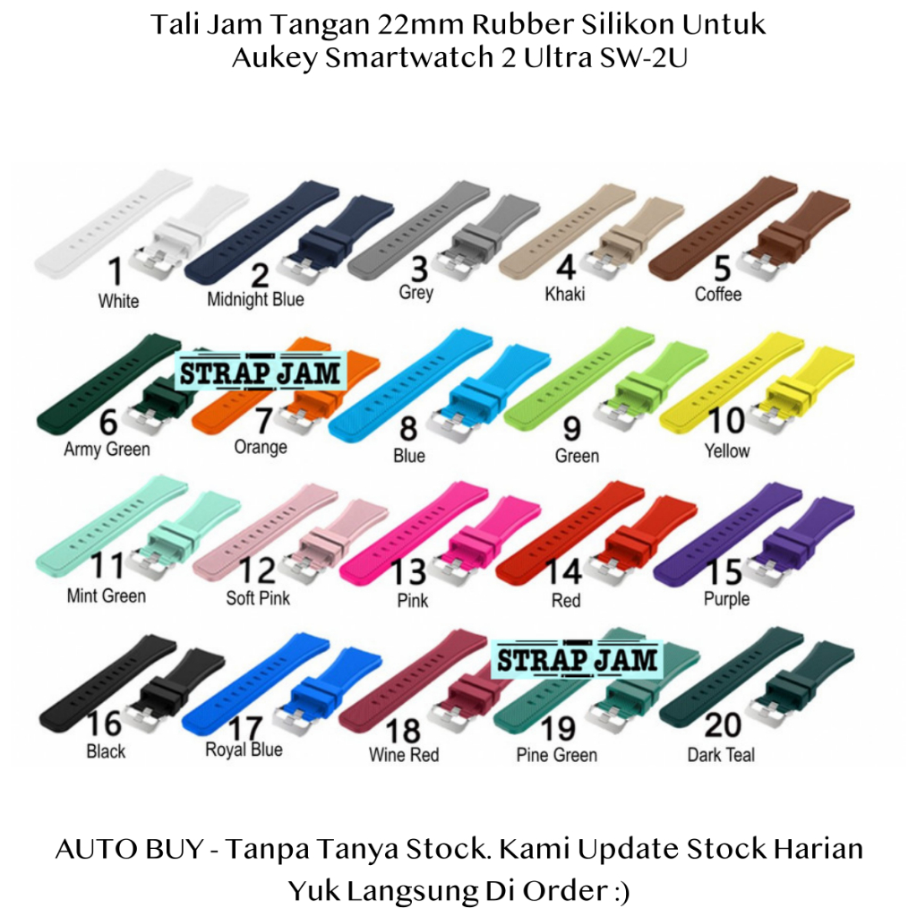 MS3 22mm Strap Aukey Smartwatch 2 Ultra SW-2U - Tali Jam Tangan Rubber Silikon Pria