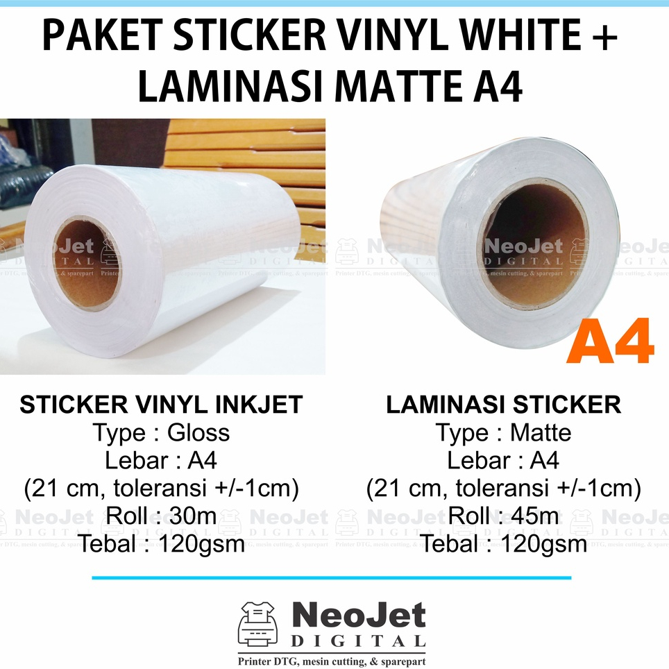 

Paket Sticker Vinyl Inkjet White Laminasi Matte Doff 120 gsm A4 Murah Mate Buram Dof