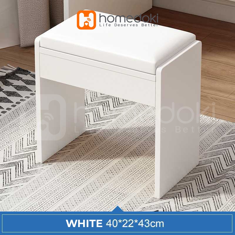 Homedoki Bangku Rias / Bangku Putih / Makeup Stool / Bangku Samping Tempat Tidur / Kursi Piano