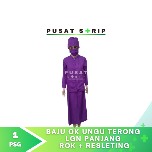Baju OK Ungu Terong Lengan Panjang Baju Resleting Rok