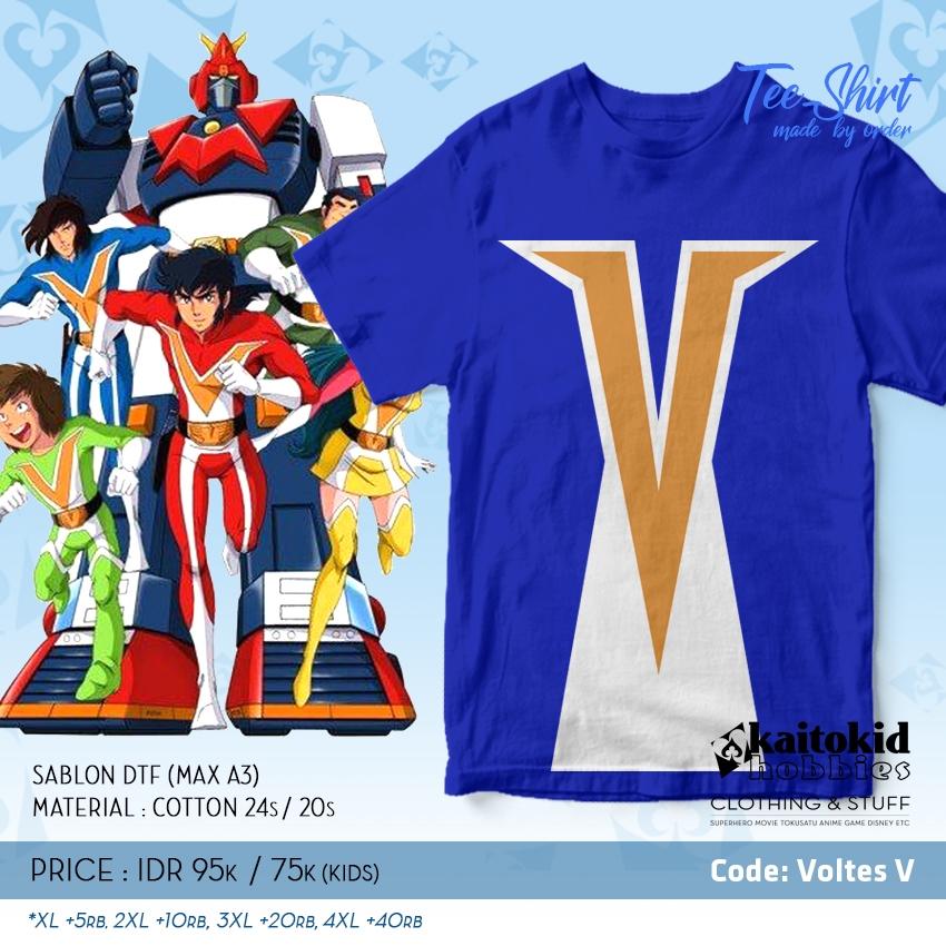 Kaos VOLTUS V BIRU Kostum Pilot Voltes Robot Jadul Lengan Pendek