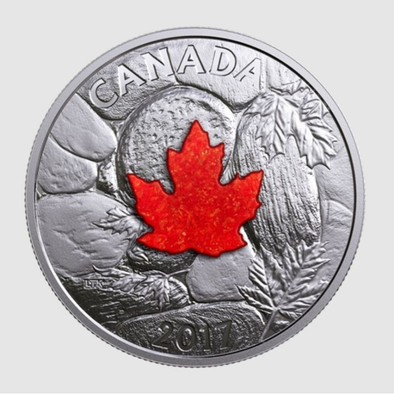 Perak Canada Majestic Maple Leaves with Drusy stone 2017 - 1 oz silver