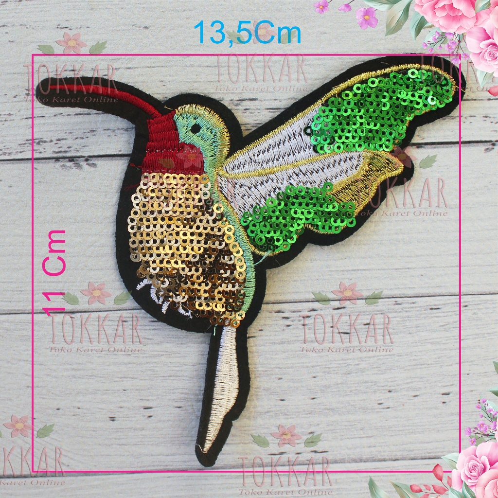 (Per Pcs) AP621 Aplikasi Bordir Motif Burung Dengan Payet / Patch Burung / Bordiran Tempel Motif Bur