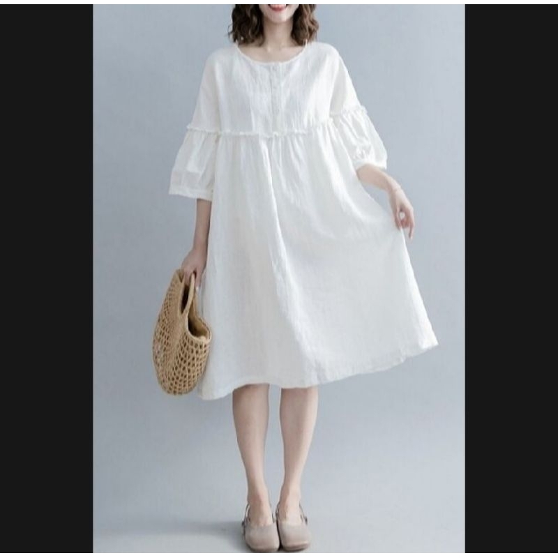 TUNIK PUTIH ADN CRINKLE AIRFLOW LENGAN BALON