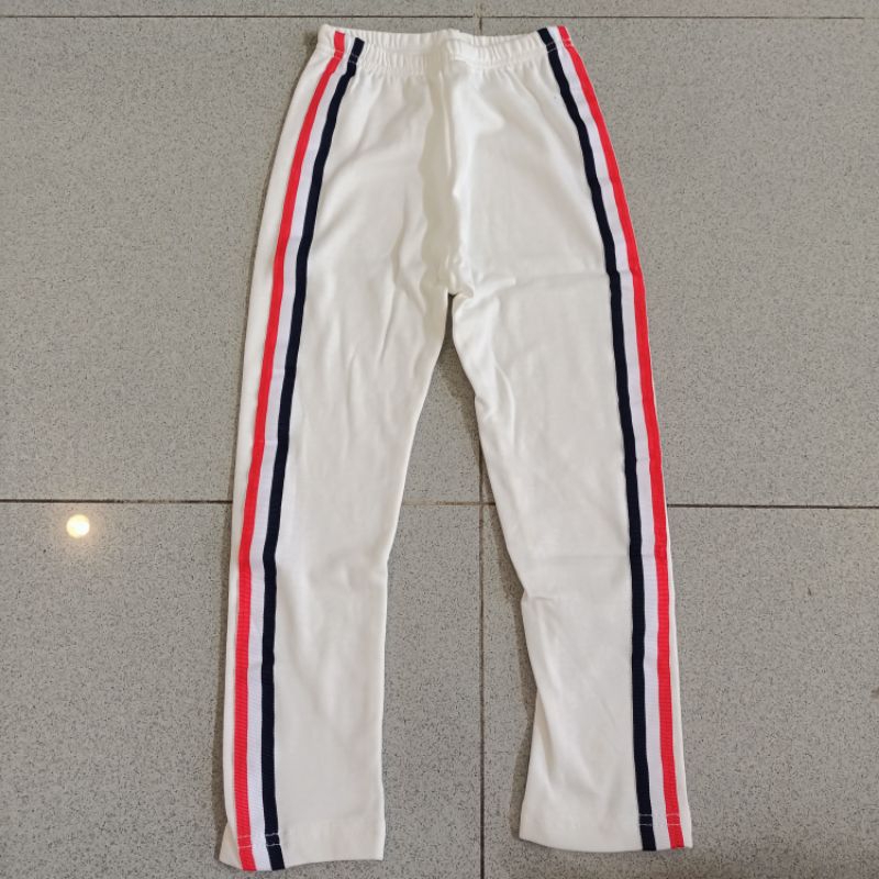 Celana legging jegging anak perempuan putih garis merah biru size 120