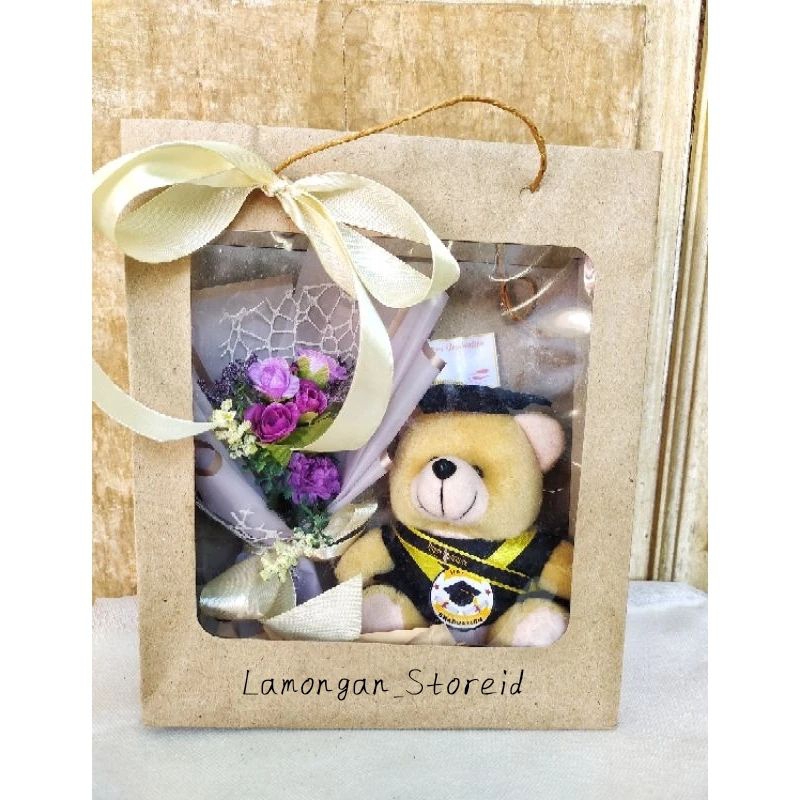 Kado Hampers Wisuda Termurah / Gift Wisuda Boneka Bunga Tas Paperbag / Kado Ulang Tahun Gift Anniver