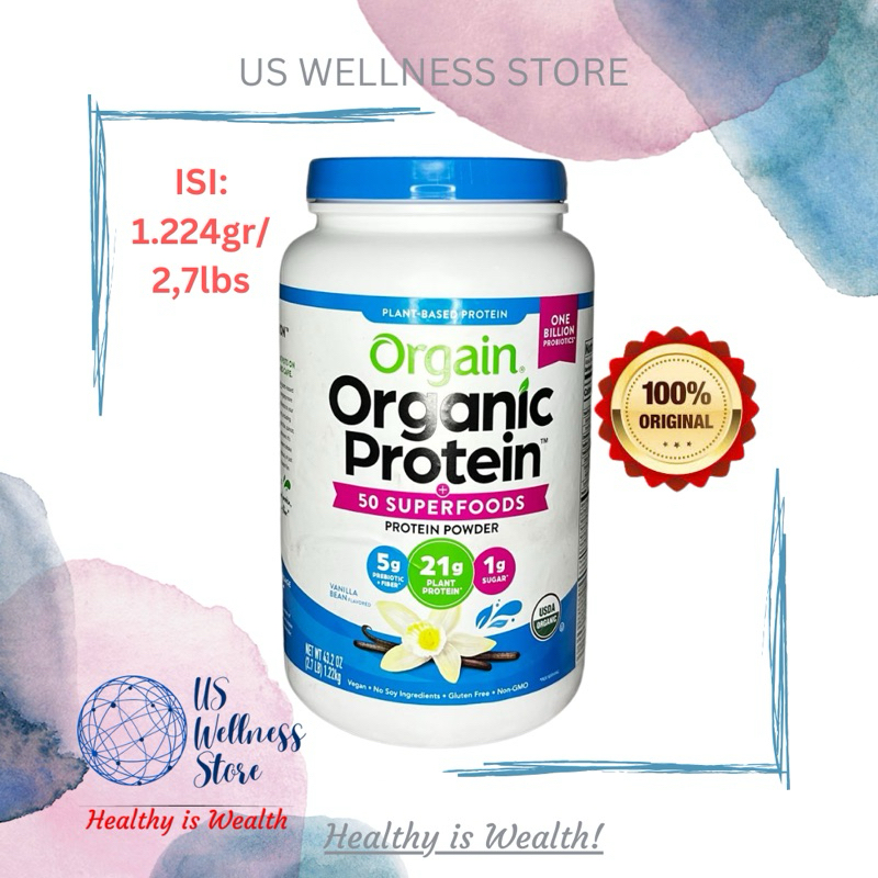 ORGAIN Organic Plant Based Protein Vanilla 1.2kg - suplement gym