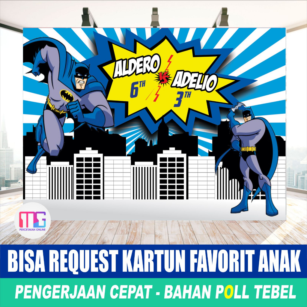 Spanduk Ulang Tahun Anak TEMA  Batman  -   Backdrop ultah anak cowok batman