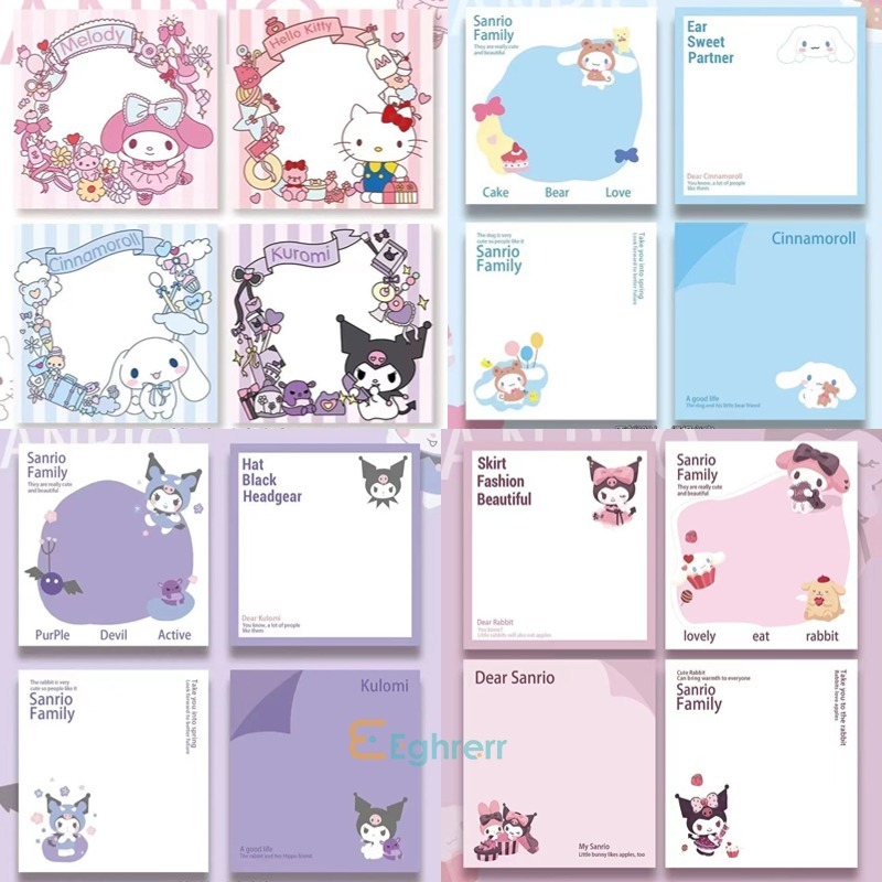 

Eeghrerr 50PCS Sticky Note Sanrio Aesthetic Lucu Sticky Notes Kuromi Cinamoroll Kartun Pesan Tempel