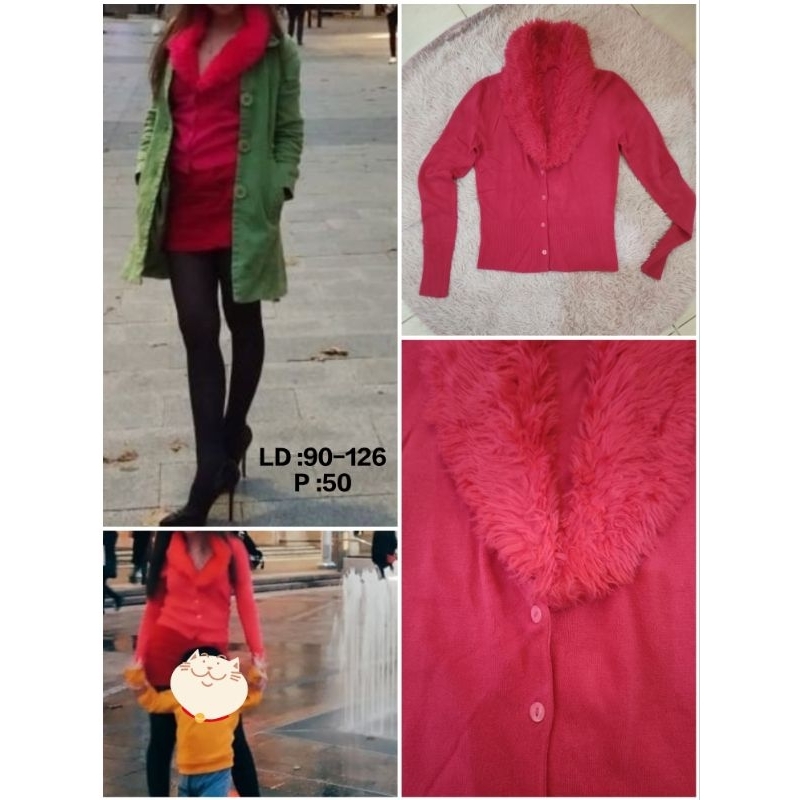 Preloved Coat Pink/Jacket Rajut/Mantel Rajut/Jacket Bulu