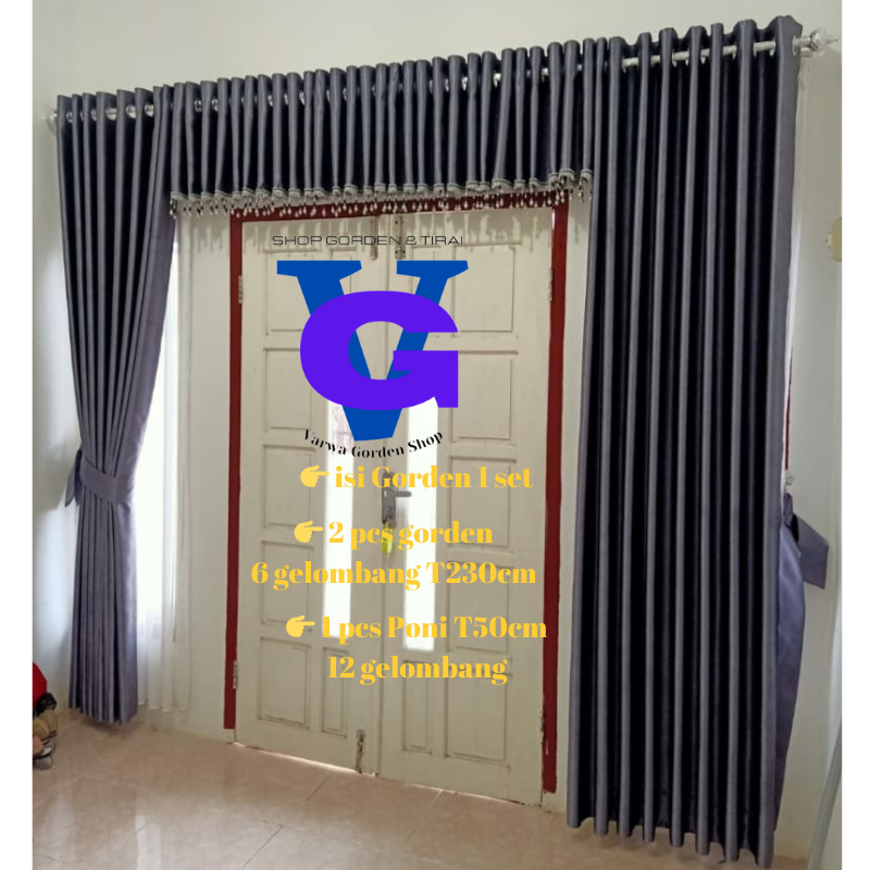 Gorden 1 Set Ruang Tamu / Gordeng satu Paket / Hordeng Jendela dan Poni atas Pintu / Korden Minimali