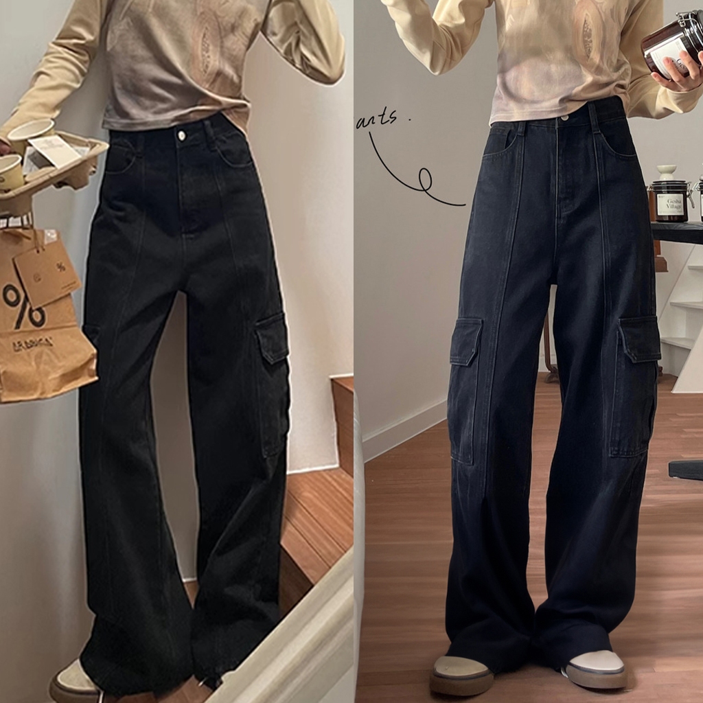 Celana Panjang Cargo Wanita Jeans Pant Polos Basic Modern  Import high waist loose trousers  Street 