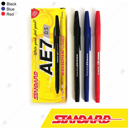 

Bolpen Standard AE7 Fine 0.5 Warna Hitam Biru Merah 1 Pack Isi 12 pcs