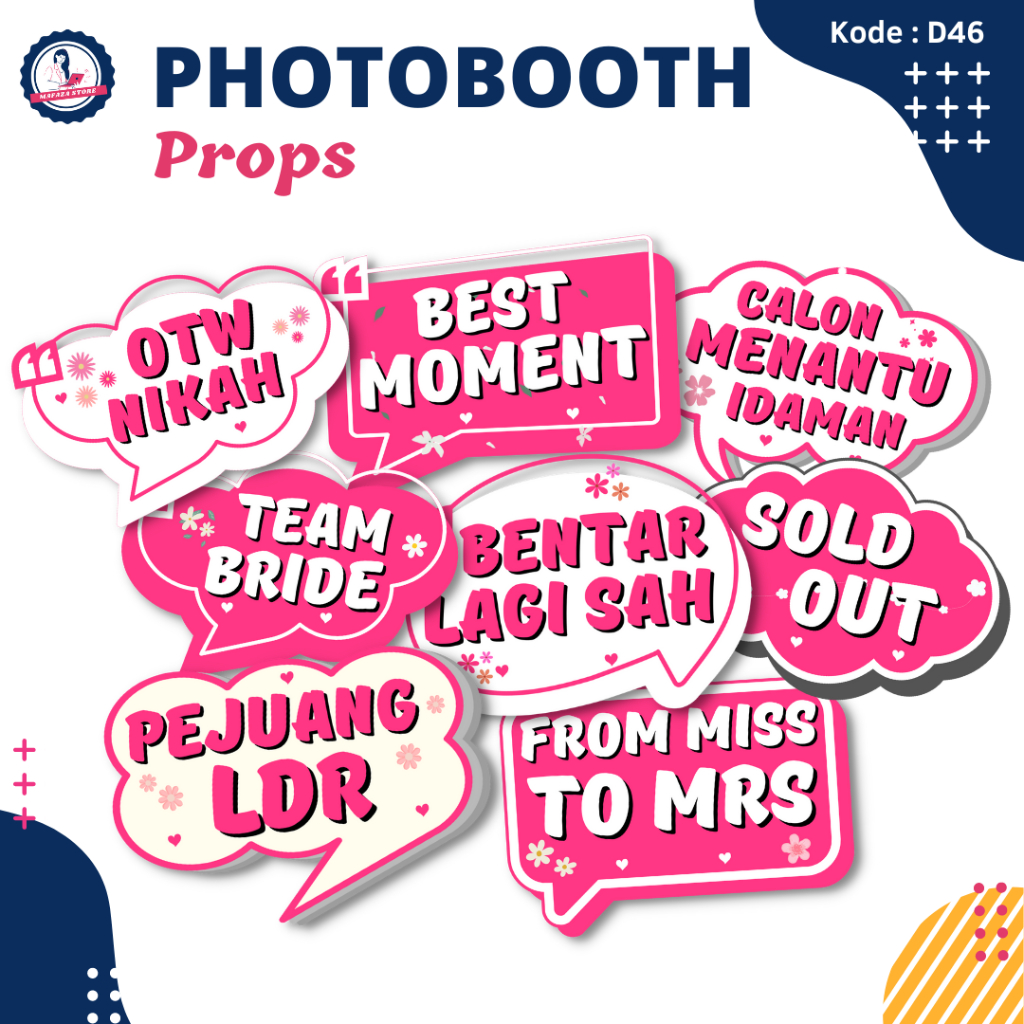 Photobooth props pink white pinky / custom props wedding birthday party / perlengkapan pesta graduat