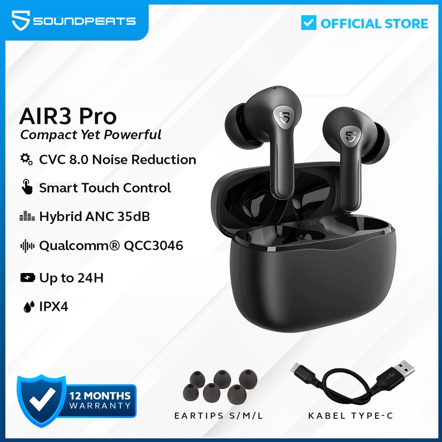 SoundPEATS Air3 Pro TWS Wireless Earbuds Earphone Hybrid ANC ORIGINAL