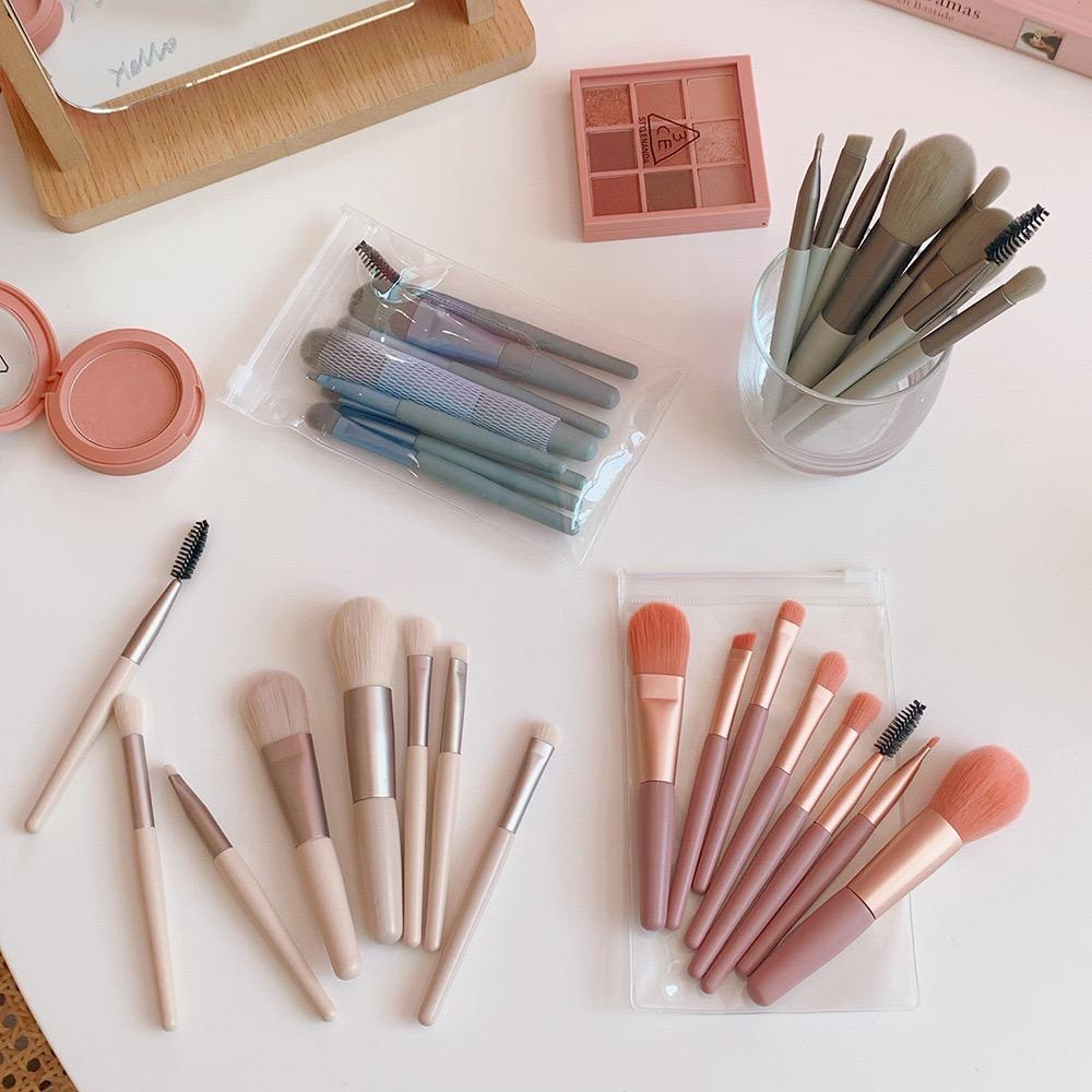 MINISO BALI | Brush Make Up 8pcs Mini Travel Make Up Brush Kuas Set Make Up + Pouch Make Up Tool