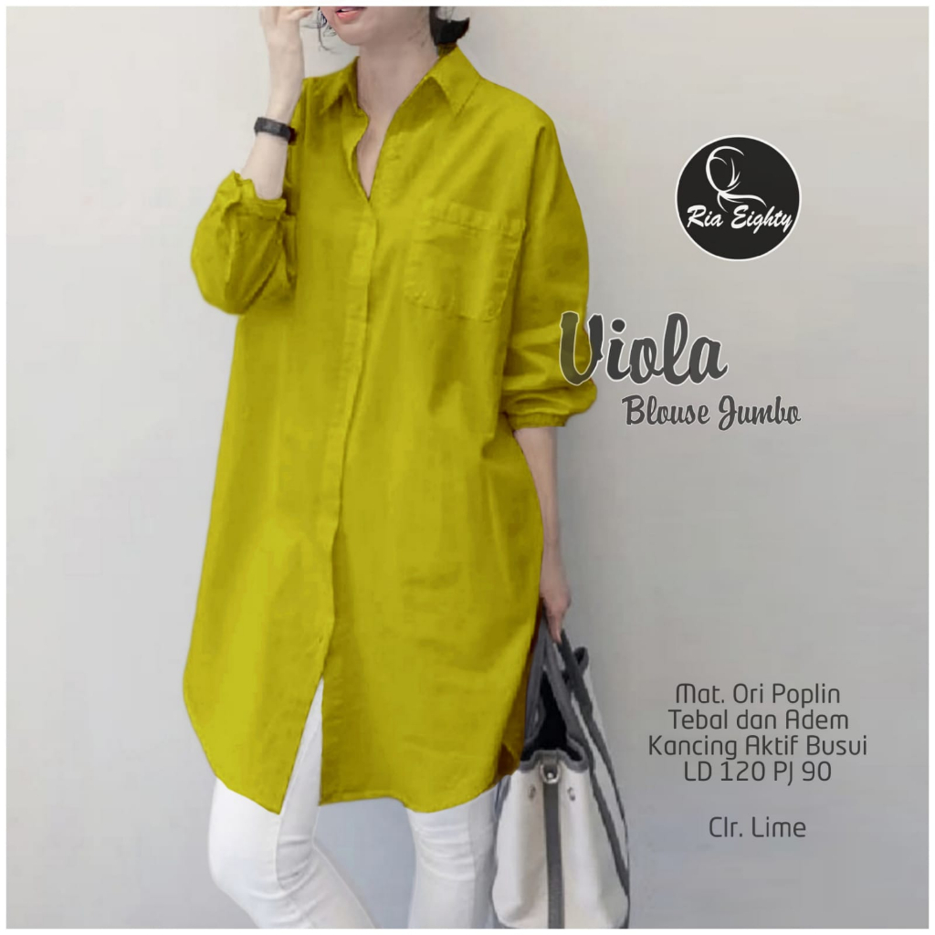 Blouse wanita kemeja atasan jumbo katun poplin polos