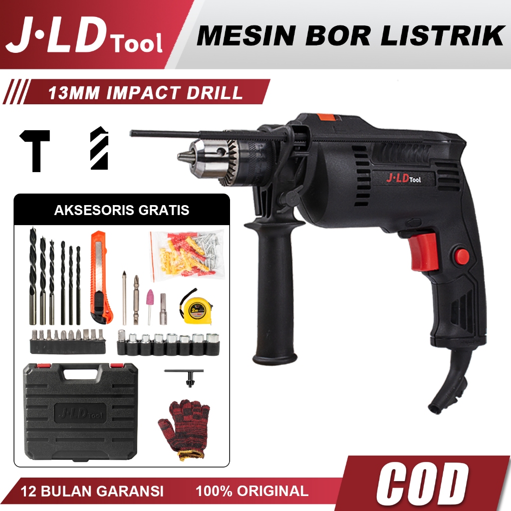 JLD 580W Mesin Bor Impact Tembok Beton Listrik Electric Drill Variable Speed 13mm Bor Tangan Lengkap