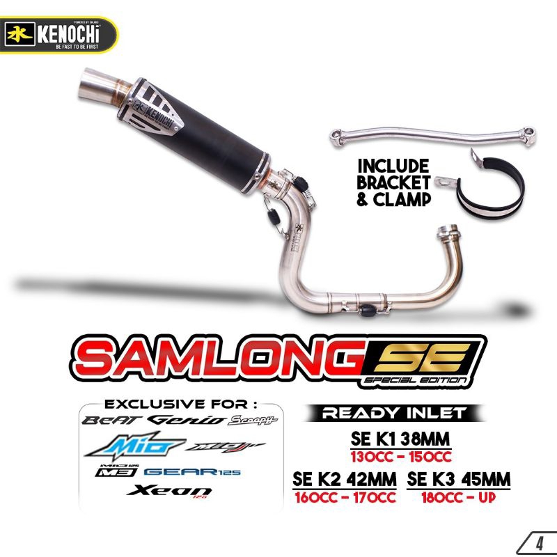 Knalpot Kenochi Racing type SAMLONG SE BLACK series for MIO BEAT SCOOPY MIO J MIO M3
